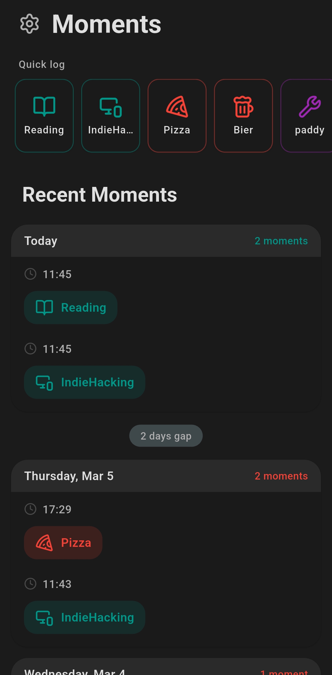 Menikki dark mode screen