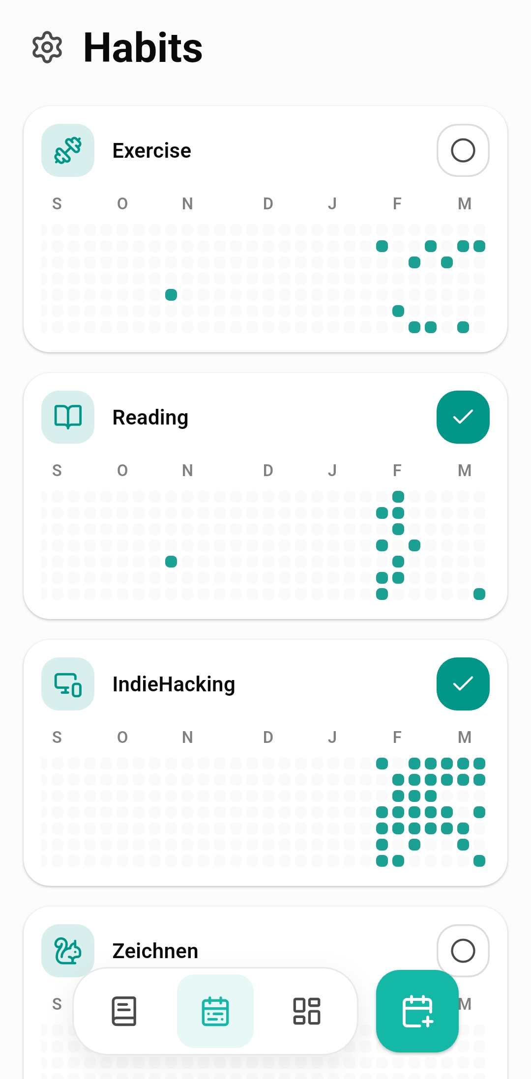 Menikki habit tracking screen